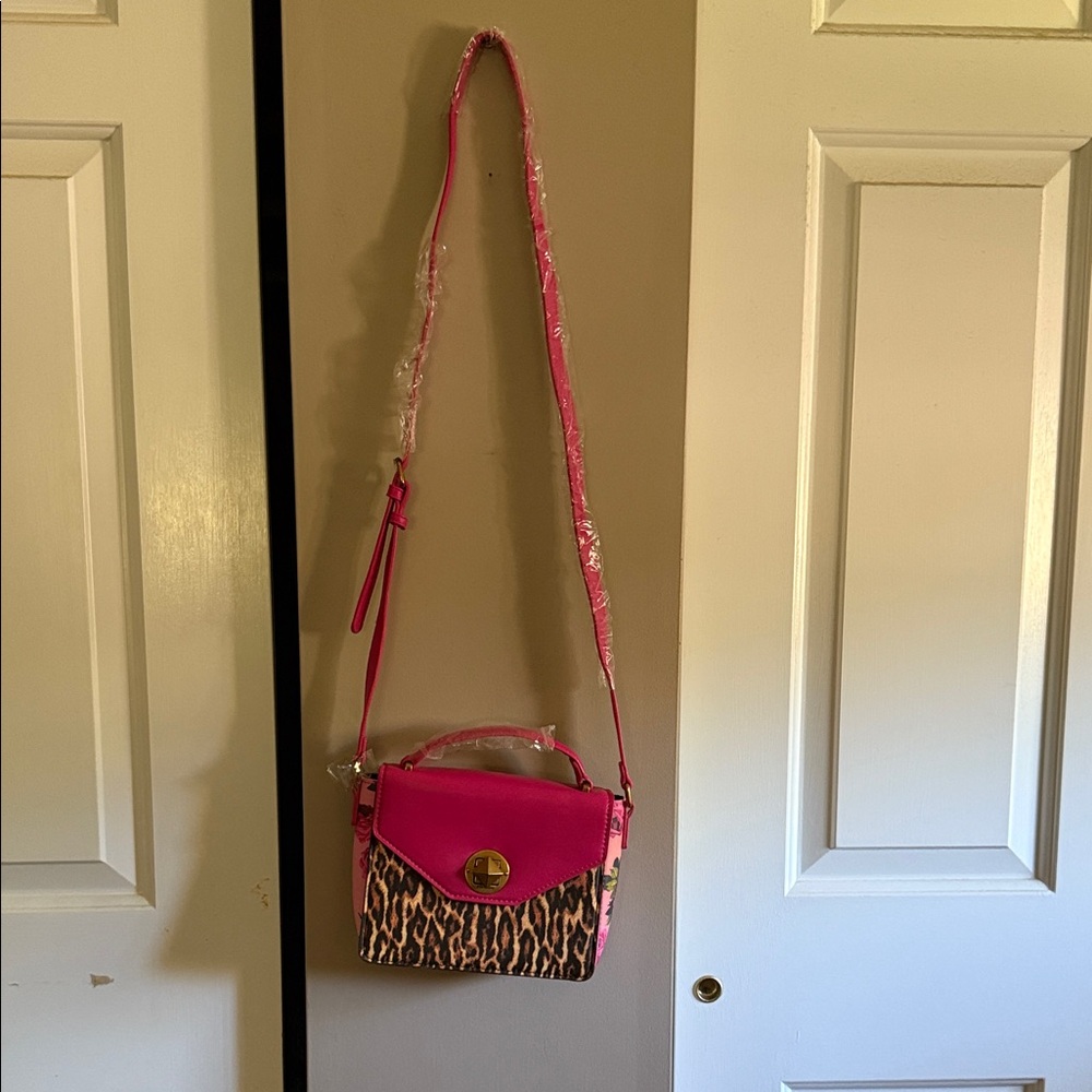 Betsey Johnson Hot Pink and Leopard Crossbody Bag